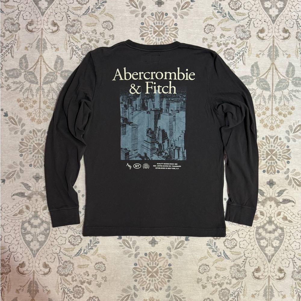 Abercrombie & Fitch Black Long Sleeve Tee with Blue City Graphic